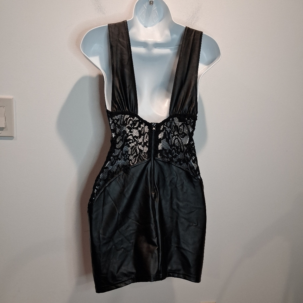 Noir Handmade Size 42 Us Size M Black Sexy Mini Dress W/lace Details - Picture 4 of 6